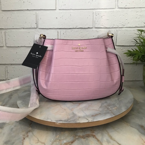 kate spade Handbags - Kate Spade Purse Pink Croco Embossed Leather Dumpling Crossbody Bag KE475 New